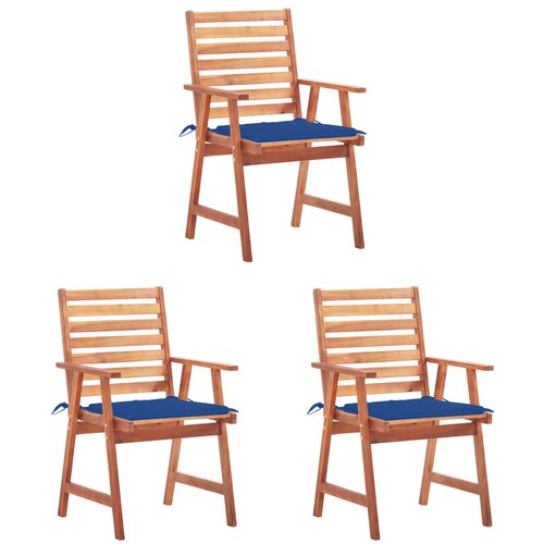 3 Vrtni jedilni stoli 3 kosi z blazinami trden akacijev les Slike