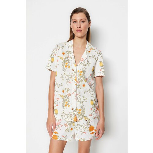 Trendyol Multi Color 100% Cotton Floral Pattern Shirt-Shorts Knitted Pajamas Set Cene