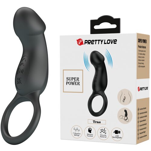 Pretty Love Trae Vibrating Ring with Stimulator Black Slike