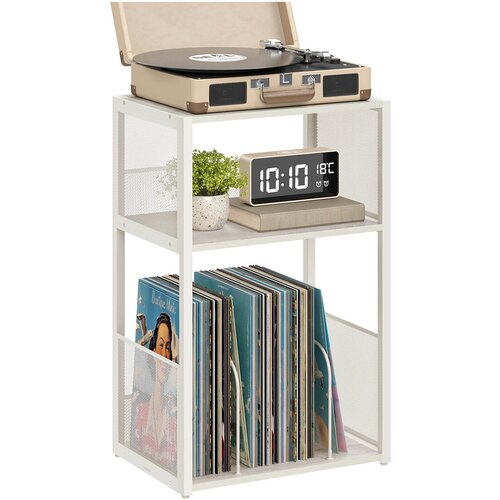 Songmics Stojalo za gramofon, 3 nivoji, 30x43x69 cm, belo, (5000250094) Slike