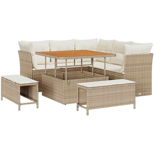 vidaXL Vrtna sedežna garnitura 8 pcs Bež poli ratan, (5000143104) Cene