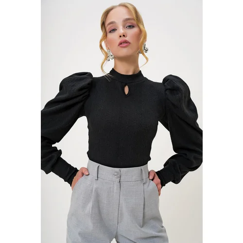 Trend Alaçatı Stili Women's Black Crew Neck Drop Neck Princess Sleeve Knitwear Blouse Trend Alaçatı Stili Women's Black Crew Neck Drop Neck Princess Sleeve Knitwear Blouse