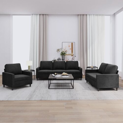  3-dijelni set sofa s jastucima crni baršunasti Cene