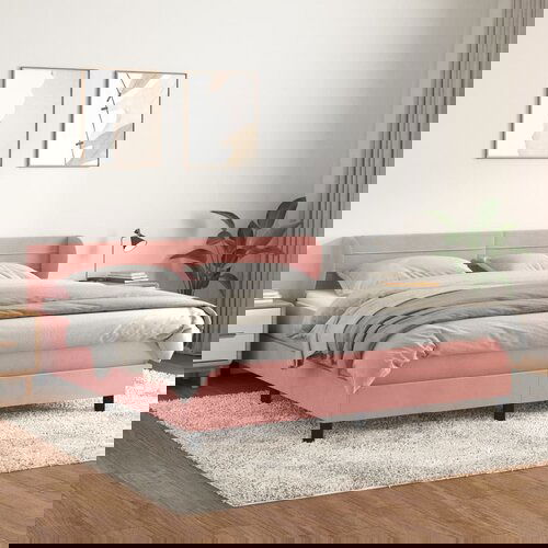  The Living Store Box spring postelja z vzmetnico roza 160x200 cm žamet - Box Spring Postelja, (21514893) Cene
