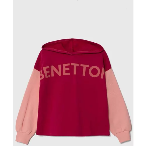 United Colors Of Benetton Otroški bombažen pulover roza barva, s kapuco