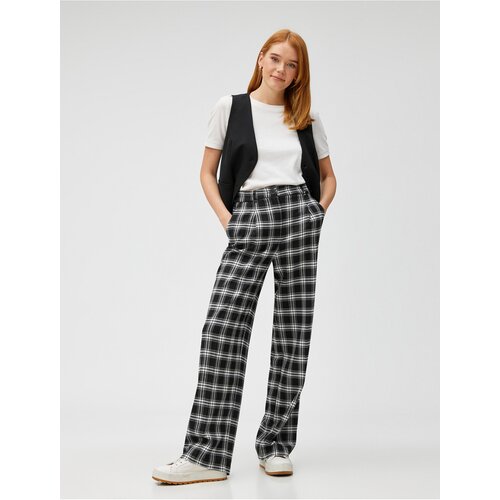 Koton Checked Fabric Trousers Pleated Straight Leg Slike