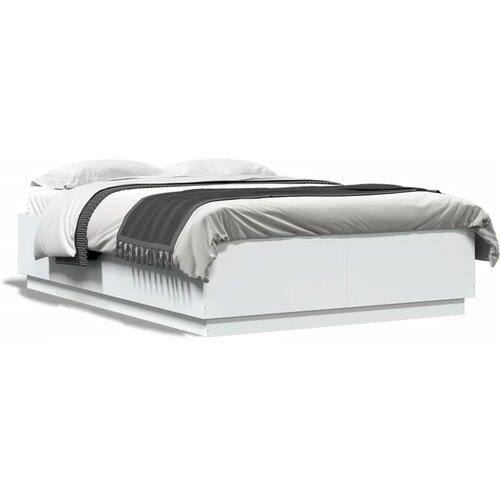 VidaXL Posteljni okvir z LED lučkami bel 160x200 cm inženirski les Slike