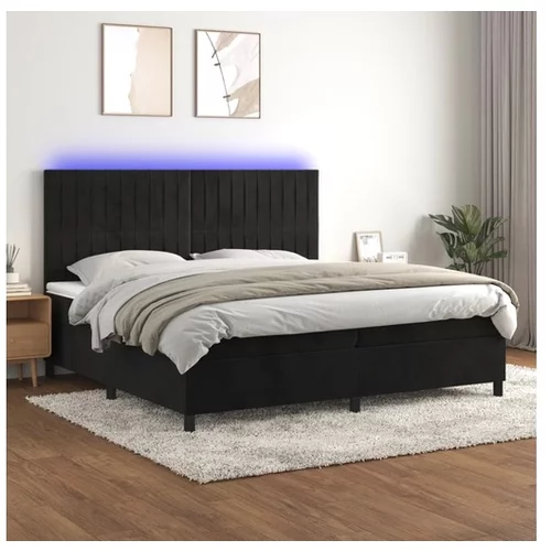  Box spring postelja z vzmetnico LED črna 200x200 cm žamet