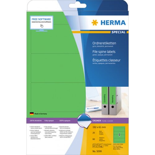 Herma etikete 192x61, za široki registrator A4/4 1/20 ze ( 02H5099 ) Cene