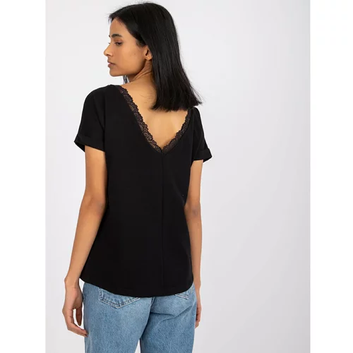 Fashion Hunters Black blouse with a V-neck on the back of Salma RUE PARIS