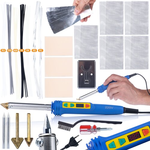 Rosfix SET SPAJKALNIK ZA PLASTIKO BLUE KONG RBK120W &ndash; 120W, 200&ndash;600&deg;C, 5 MREŽIC, 7 TIPOV PLASTIKE | ZA POPRAVILO IN VARJENJE PLASTIKE, (5000076103) Cene