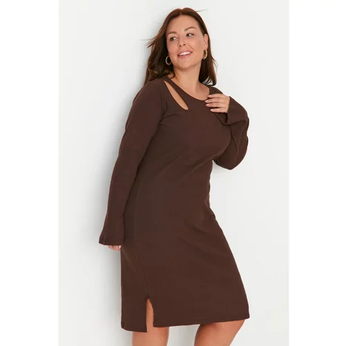 Trendyol Curve Brown Cutout Detail Knitted Dress
