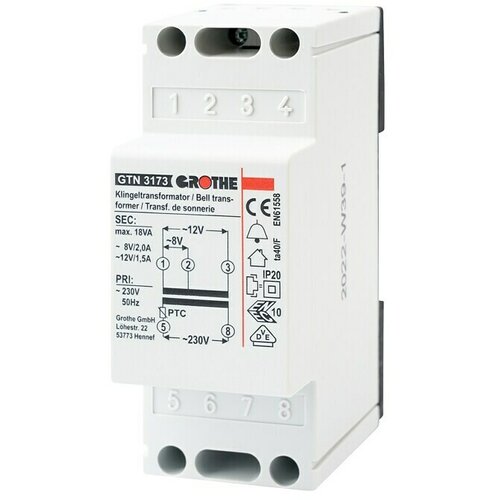 Grothe Transformator zvonca GTN 3173 (Primarna napetost: 230 V AC (50 Hz), Sekundarna napetost: 8 / 12 V AC) Cene