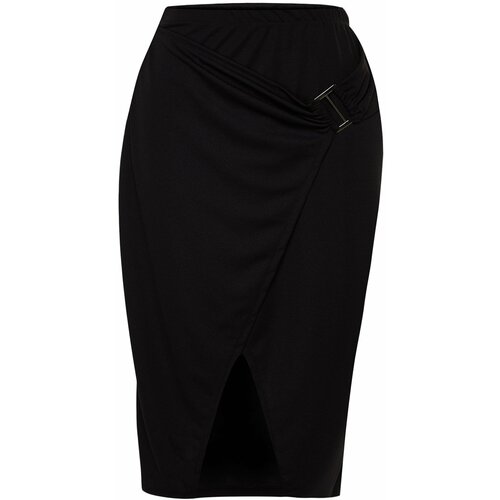 Trendyol Curve Black Plain Basic Crepe Knitted Plus Size Skirt Slike