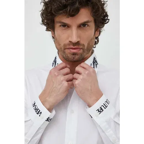 Versace Jeans Couture Pamučna košulja za muškarce, boja: bijela, regular, s klasičnim ovratnikom