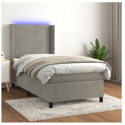  Box spring postelja z vzmetnico LED svetlo siva 90x200 cm žamet Cene