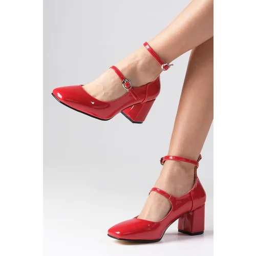 Mio Gusto Thalia Red Color Patent Leather Flat Toe Heel Women's Shoes