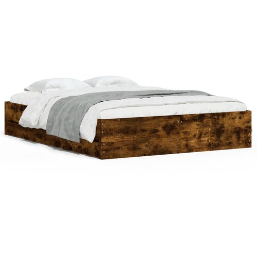 VidaXL Posteljni okvir s predali dimljen hrast 140x190 cm inž. les, (20953719) Slike