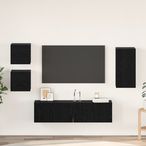vidaXL Komplet TV omaric s polico 5 pcs Črni hrast Konstruiran les Cene