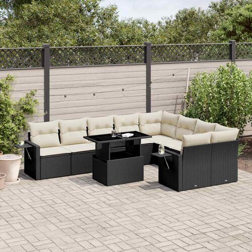  10-dijelni set vrtnih sofa s jastucima crni od poliratana Crna 100 x 55 x 73 cm Cene