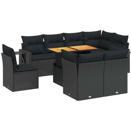  9-dijelni set vrtnih sofa s jastucima crni od poliratana Slike