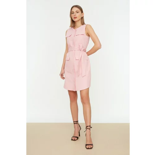 Trendyol Pink Belted Shirt Dress