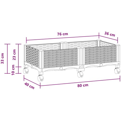  Vrtni saksija s kotačima Svjetlosiva 80 x 40 x 33 cm PP Slike