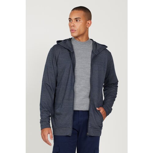 AC&Co / Altınyıldız Classics Men's Navy Blue-gray Standard Fit Regular Fit Hooded Zipper Sweatshirt Jacket Slike