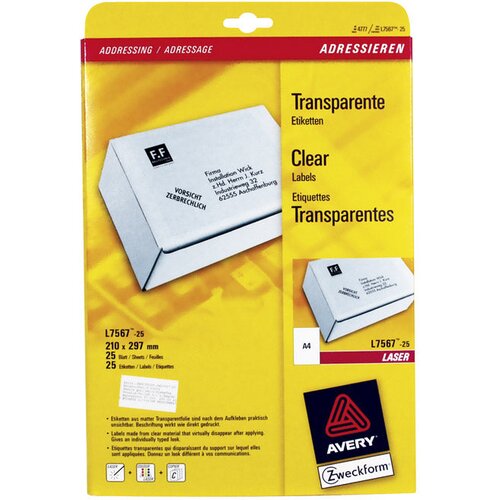  ETIKETE LK 210X297MM POLYESTER PK25L ZWECKFORM L7567-25 PROZIRNE (MLIJEČNO) Slike