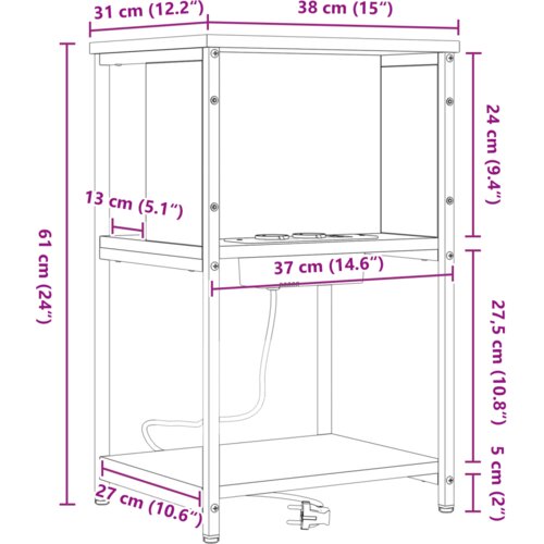 VidaXL Noćni ormar Smeđi hrast 38 x 31 x 61 cm Konstruirano drvo Slike