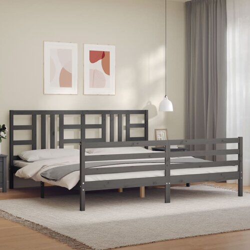 The Living Store Posteljni okvir z vzglavjem siv 200x200 cm trden les - Posteljni Okvir, (21525138) Cene