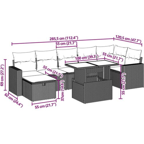 VidaXL 8-dijelni set vrtnih sofa od poliratana s jastucima bež Slike