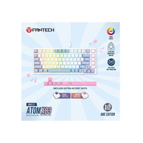  Tastatura Mehanicka Gaming Fantech MK612 Atom x83 AME bela (taro switch) Cene