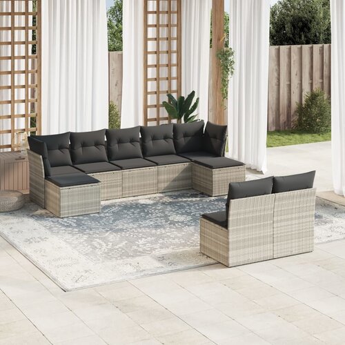 vidaXL 9-dijelni set vrtnih sofa od poliratana s jastucima svjetlosivi Cijene
