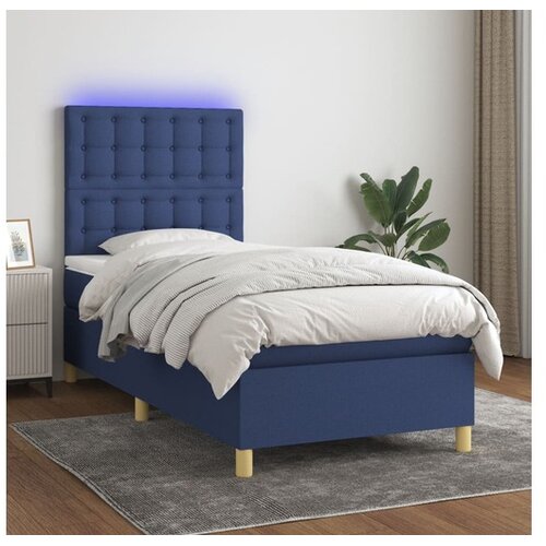  Box spring postelja z vzmetnico LED modra 100x200 cm blago Cene