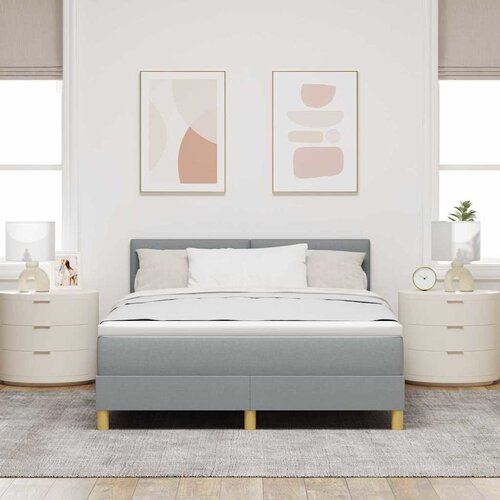  LED Box Spring Krevet Svijetlo siva 160 x 200 cm tkanina Slike