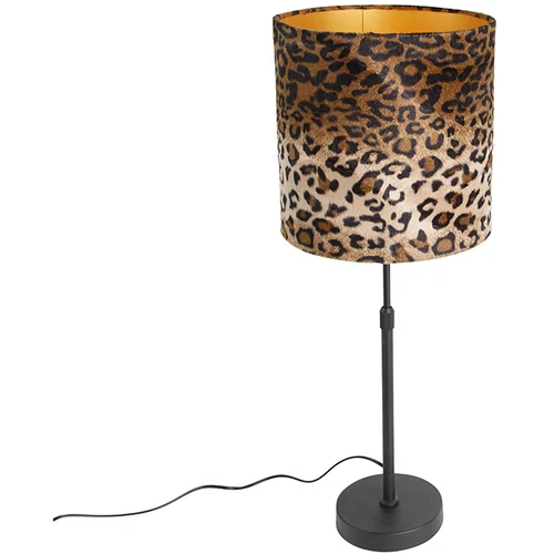 QAZQA Namizna svetilka črn žametni odtenek leopard design 25 cm - Parte