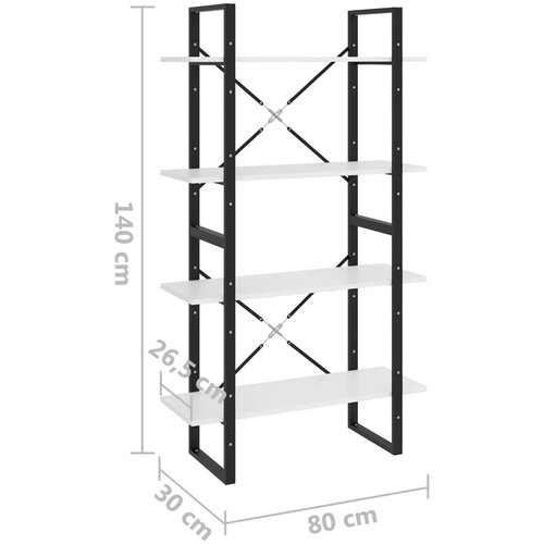  Knjižna omara 4-nadstropna bela 80x30x140 cm iverna plo&amp;scaron;ča, (20620405) Slike