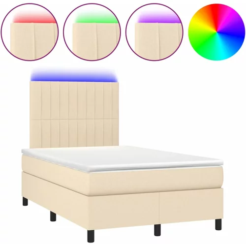 vidaXL Box spring postelja z vzmetnico LED krem 120x190 cm blago, (21128595)