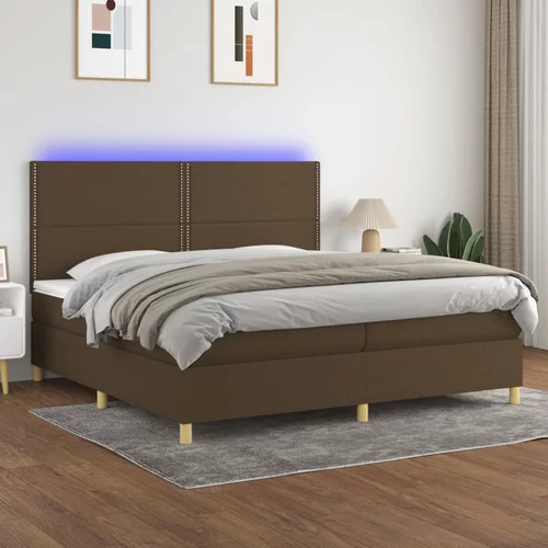 vidaXL Box spring postelja z vzmetnico LED temno rjava 200x200cm blago, (20724770)