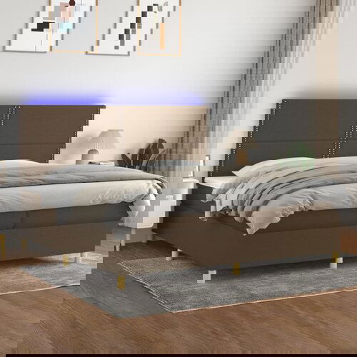 VidaXL Krevet box spring s madracem LED tamnosmeđi 200x200 cm tkanina Slike