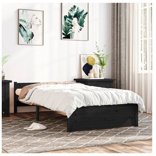  Posteljni okvir črn iz trdnega lesa 90x200 cm Cene