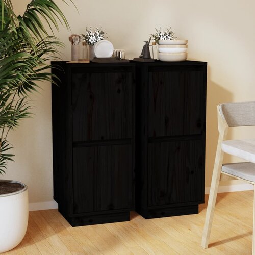 VidaXL Komode 2 kom crne 31,5 x 34 x 75 cm od masivne borovine Slike