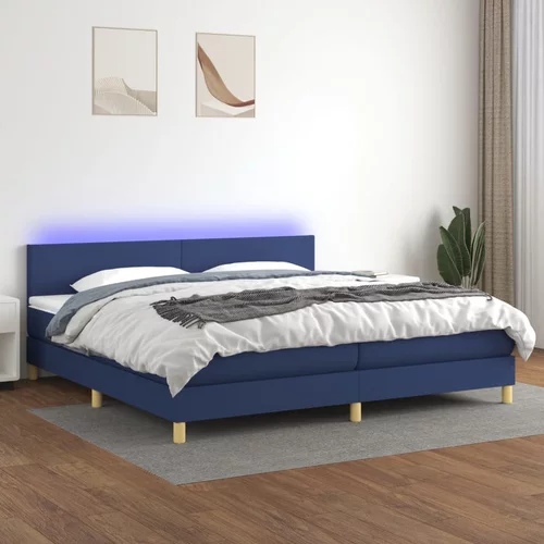  Krevet box spring s madracem LED plavi 200x200 cm od tkanine