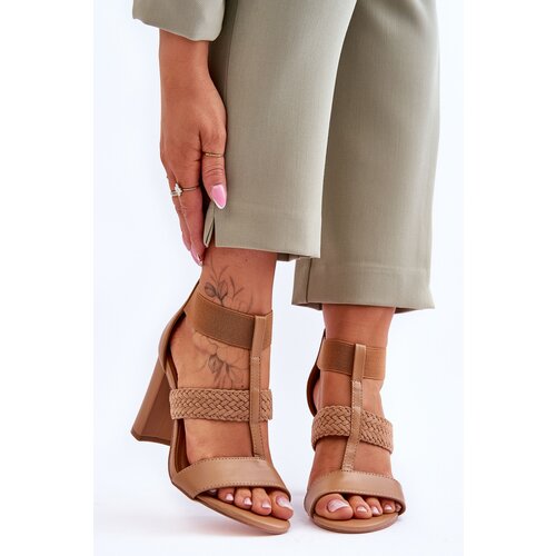 Kesi Leather Sandals High heel shoes Camel Marren Slike