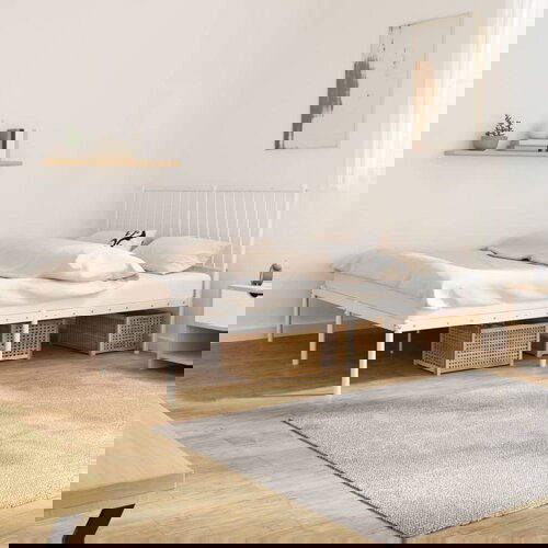 Metalni okvir za krevet s uzglavljem bijeli 140 x 200 cm Slike