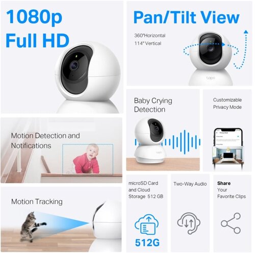 Tp-link Tapo C200 kamera FHD, H.264, 360&deg;/114&deg; Pan/Tilt, Advanced Night Vision, microSD, dvosmjerni audio, detekcija pokreta, Wi-Fi, Tapo app Cijene