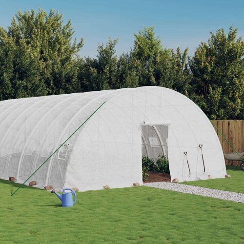 VidaXL Rastlinjak z jeklenim okvirjem bel 132 m 22x6x2,85 m Slike