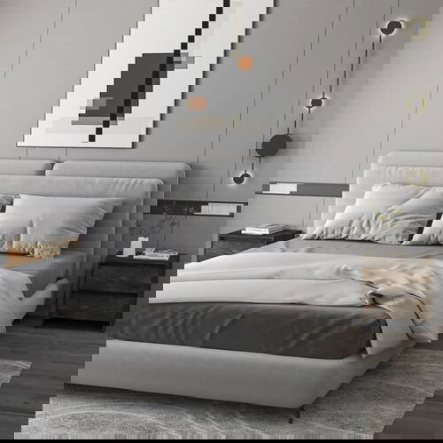 VidaXL Nočna omarica 2 kosa dimljeni hrast 45x34,5x44,5 cm iverna pl. Slike