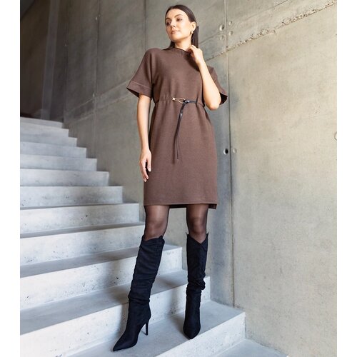 Gemre Dark brown midi dress with a delicate belt Dustina Slike